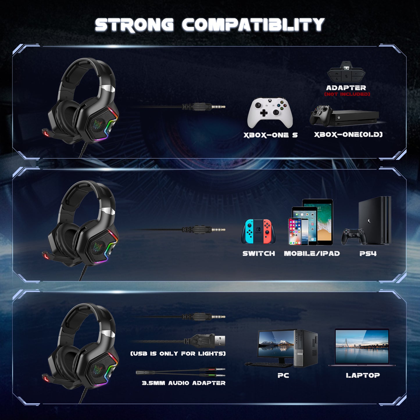 ONIKUMA K10 PRO Gaming Headset Stéréo ps4,ps5 xbox.